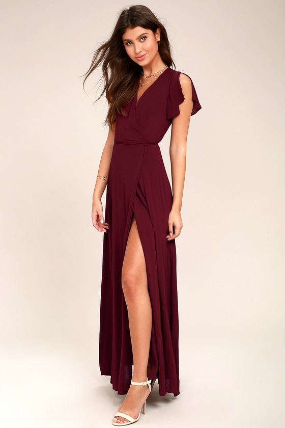 Lovely Burgundy Dress - Wrap Dress ...